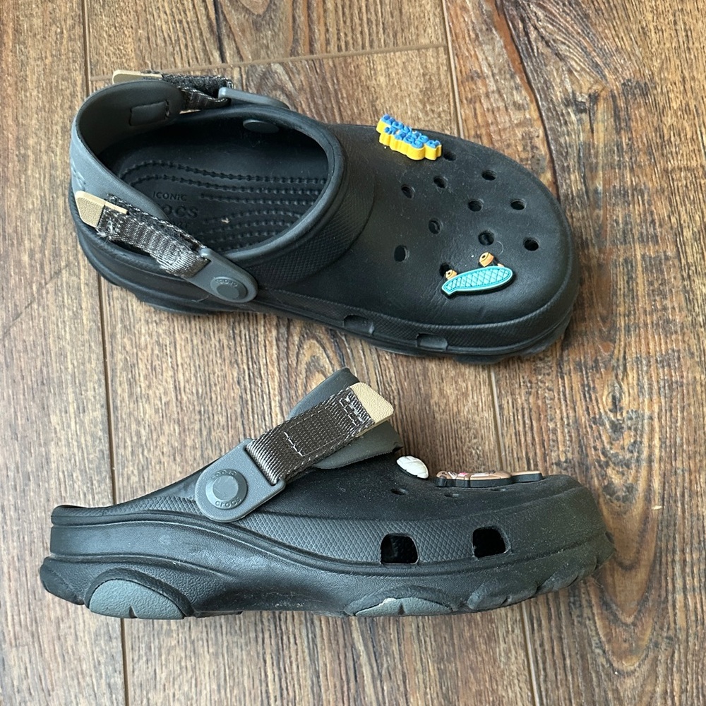 Kids Black Crocs  with Charms - Size 2